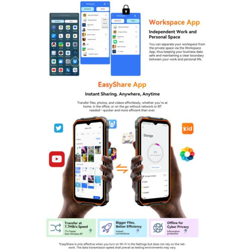  Blackview Oscal Marine 2, 8 Go + 256 Go, écran 6,56 pouces, Android 15, processeur Unisoc UMS9230E T615 Octa Core, réseau : 4G, OTG, NFC (Orange) SB933E1049-033